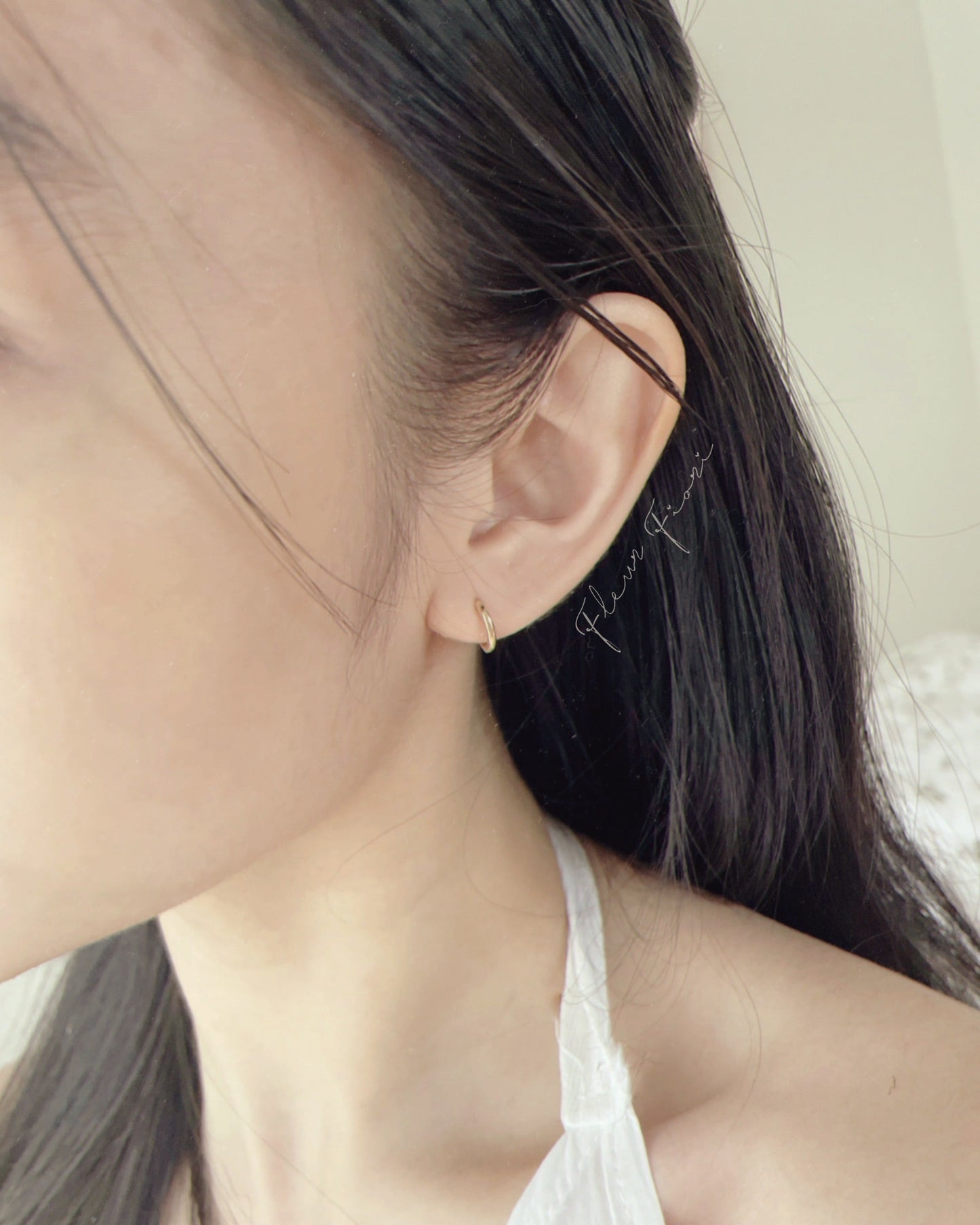 18K textured · tiny hoops