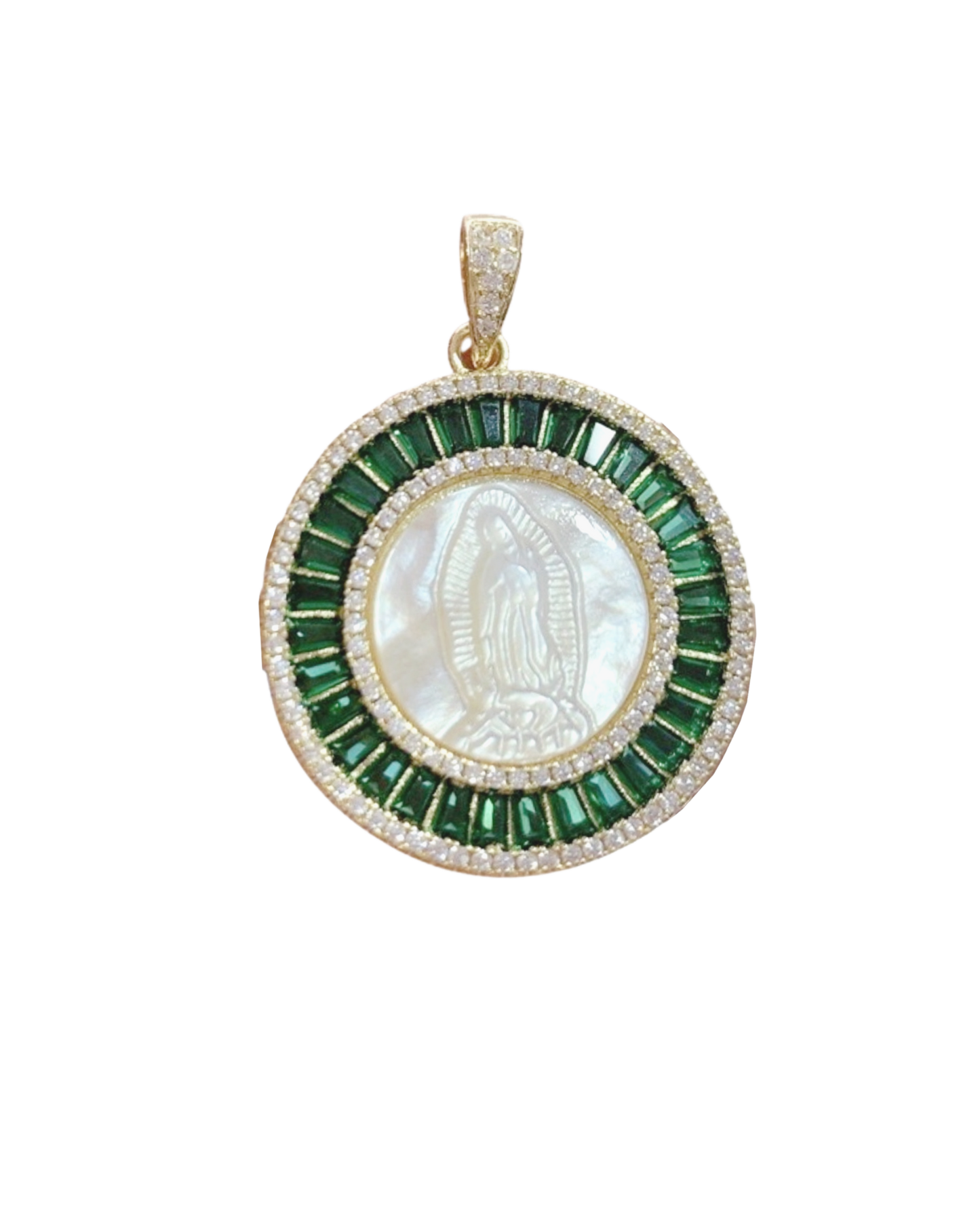 blessed mary milky medallion · emerald