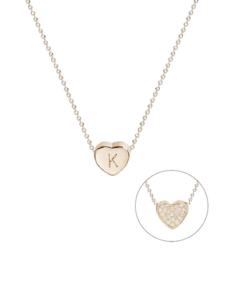 14K cœur diamond + letter · reversible