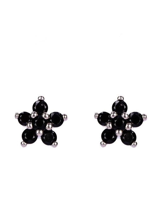 S925 tiny black onyx floral star studs