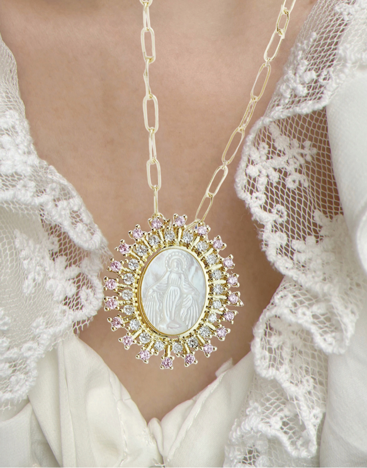 vintage milky medallion · pink opal