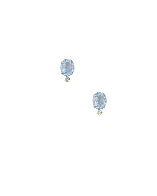 18K tiny orbit studs · aquamarine